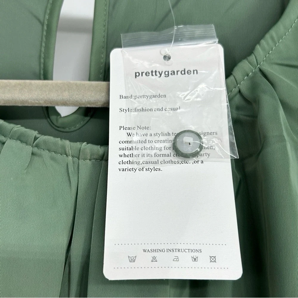 PRETTYGARDEN Green Satin Wrap Tie Waist Mini Dress XL NWT Long Sleeve - Picture 4 of 10
